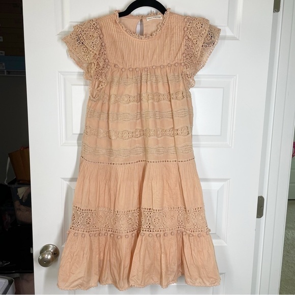 Ulla Johnson Nora Blush Pink Crochet Trim Pom Pom Flutter Sleeve Trapeze Dress - Picture 4 of 13